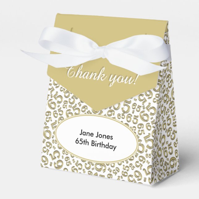 Thank You 65th Birthday Gold/White Number Pattern Favour Box (Front Side)