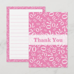 Thank You 70 Birthday Number Pattern Pink/White Card