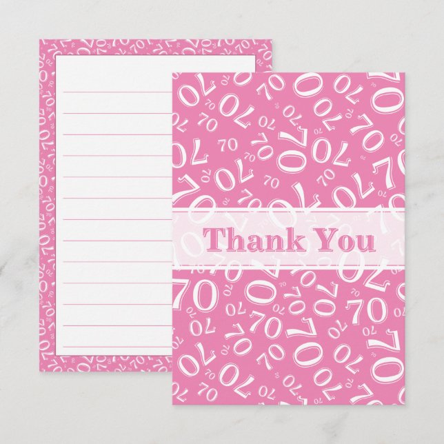 Thank You 70 Birthday Number Pattern Pink/White Card (Front/Back)