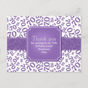 Thank You 70 Birthday Number Pattern Purple/White Postcard