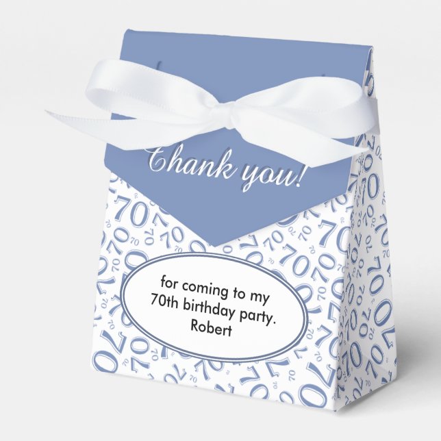 Thank You 70th Birthday Blue/White Number Pattern Favour Box (Front Side)