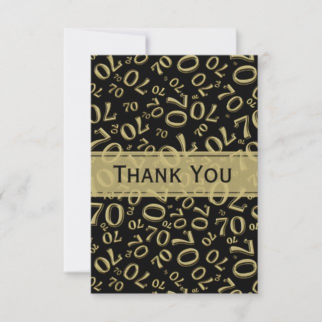 Thank You 70th Birthday Number Pattern Black/Gold (Front)