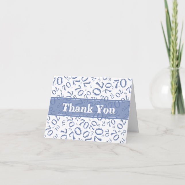 Thank You 70th Birthday Number Pattern Blue/White Card (Front)
