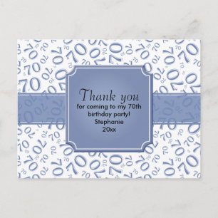 Thank You: 70th Birthday Number Pattern Blue/White Postcard