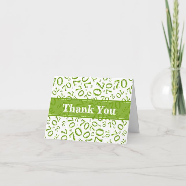 Thank You 70th Birthday Number Pattern Green/White Card (Front)