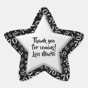 Thank You - 70th Number Pattern Black and White Star Sticker