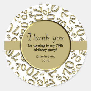 Thank You:  70th Number Pattern Gold and White Classic Round Sticker