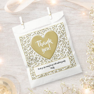 Thank You 70th Random Number Pattern Gold/White Favour Bags
