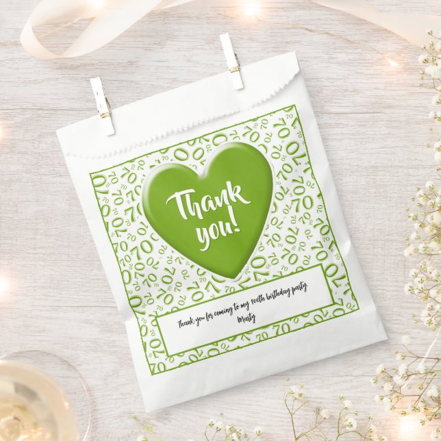 Thank You 70th Random Number Pattern Green/White Favour Bags (Clipped)