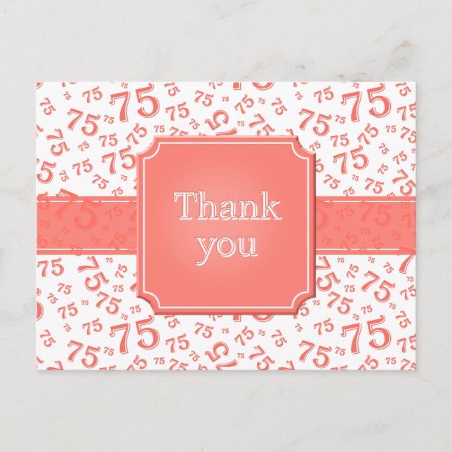 Thank You 75 Number Pattern Coral/White Postcard (Front)