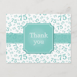 Thank You 75 Number Pattern Teal/White Postcard