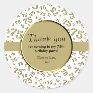 Thank You: 75th Birthday Gold and White Pattern Classic Round Sticker