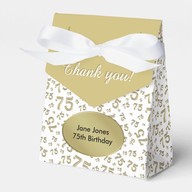 Thank You 75th Gold/White Random Number Pattern Favour Box (Front Side)