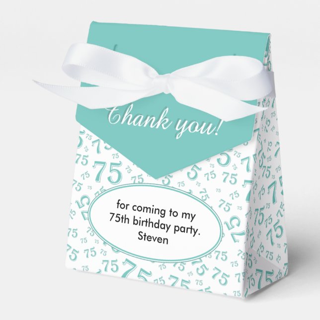 Thank You 75th Teal/White Random Number Pattern Favour Box (Front Side)