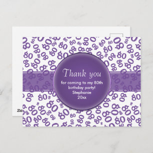 Thank  You 80 Purple/White Birthday Number Pattern Postcard