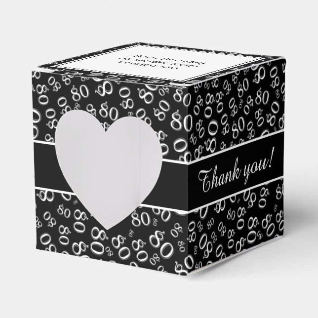 "Thank you" 80th Birthday Black Number Pattern Favour Box (Front Side)