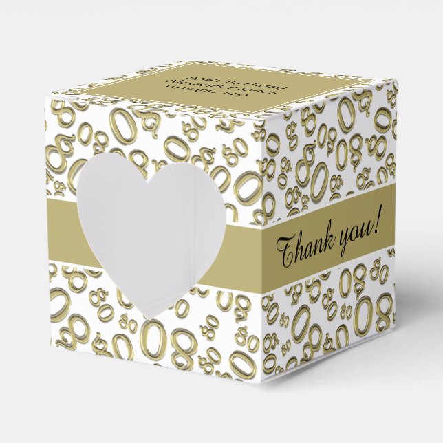 "Thank you" 80th Birthday Gold Number Pattern Favour Box (Front Side)