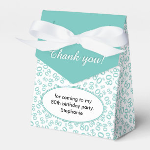 Thank You 80th Birthday Teal/White Number Pattern Favour Box