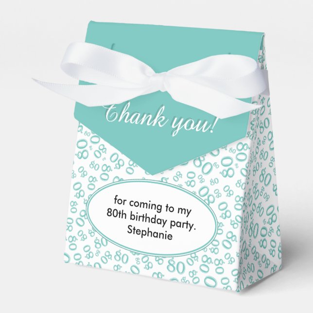 Thank You 80th Birthday Teal/White Number Pattern Favour Box (Front Side)