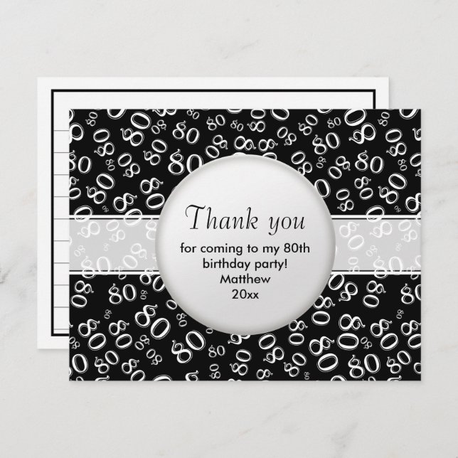Thank You: 80th Black/White Bday Number Pattern (Front/Back)