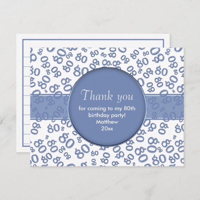 Thank You: 80th Blue/White Bday Number Pattern (Front/Back)