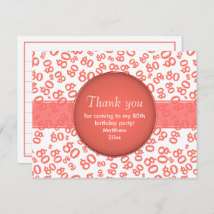 Thank You: 80th Coral/White Random Number Pattern