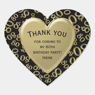 Thank you - 80th Number Pattern Gold and Black Heart Sticker