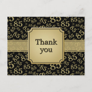 Thank You 85 Number Pattern Black/Gold Postcard