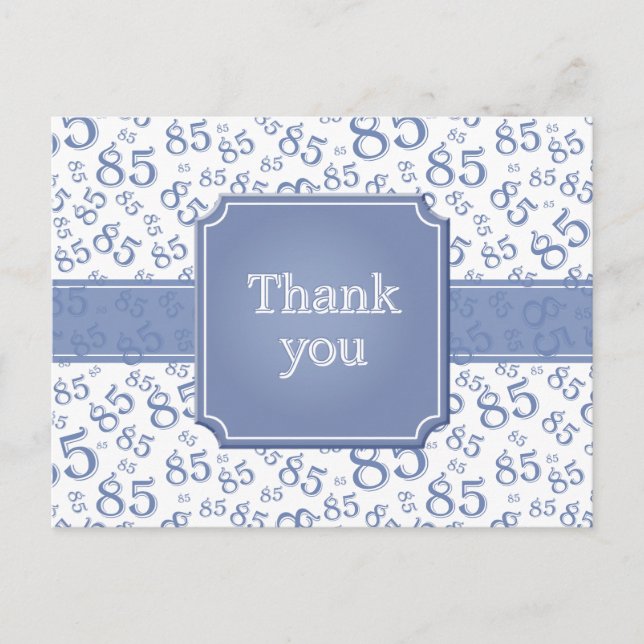 Thank You 85 Number Pattern Blue/White Postcard (Front)