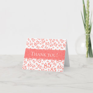 "Thank you!" 85th Coral/White Number Pattern Thank You Card