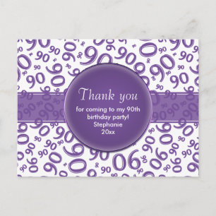 Thank  You 90 Purple/White Birthday Number Pattern Postcard