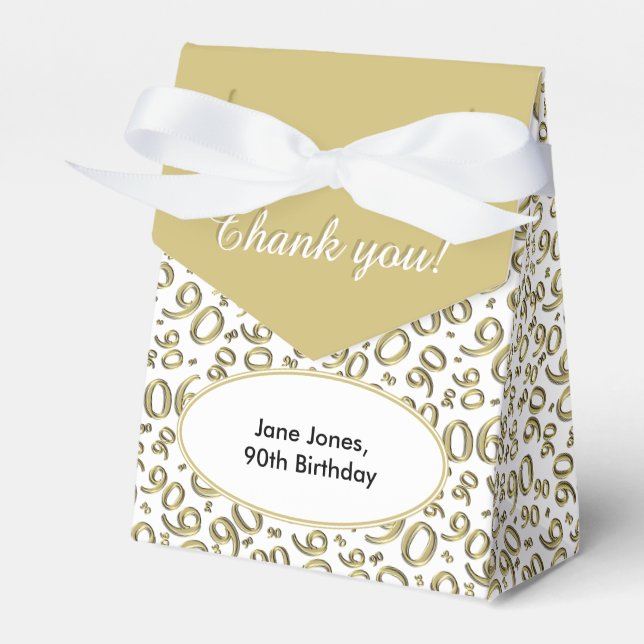 Thank You 90th Birthday Gold/White Pattern Favour Box (Front Side)
