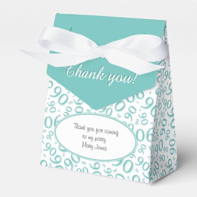Thank You 90th Birthday Teal/White Pattern Favour Box (Front Side)