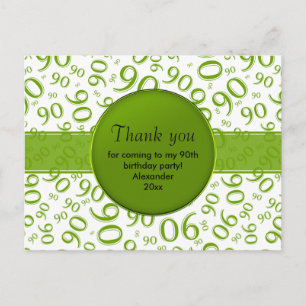 Thank You 90th Green/White Birthday Number Pattern Postcard
