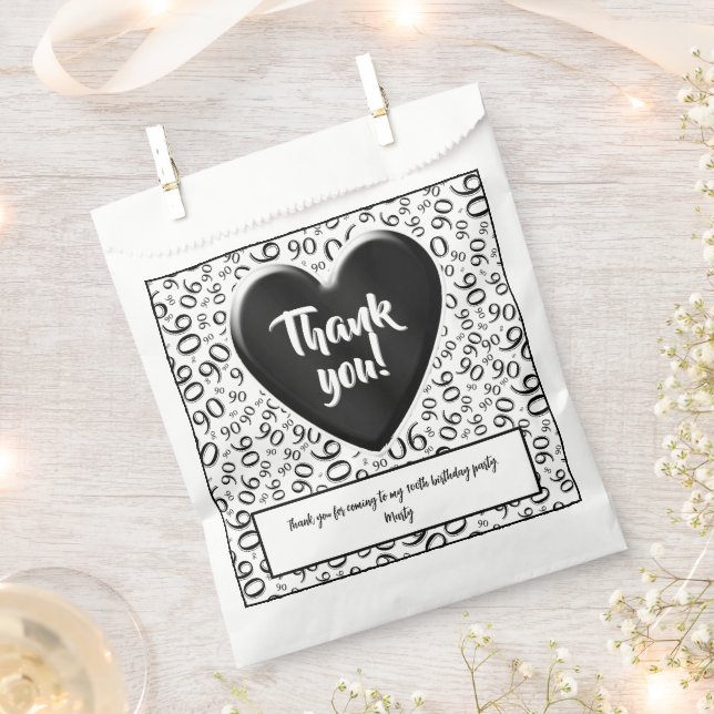 Thank You 90th Random Number Pattern Black/White Favour Bags (Clipped)