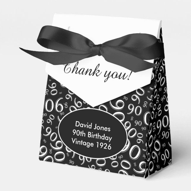 Thank You 90th Random Number Pattern Black/White Favour Box (Front Side)