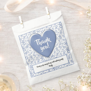 Thank You 90th Random Number Pattern Blue/White Favour Bags