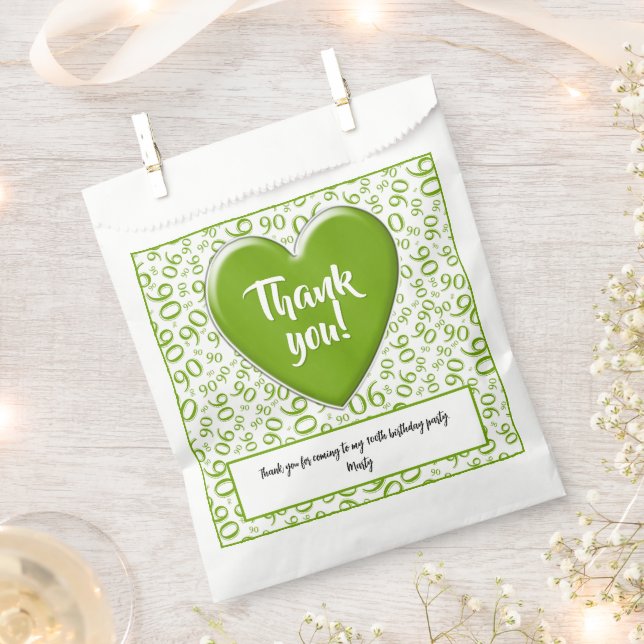 Thank You 90th Random Number Pattern Green/White Favour Bags (Clipped)