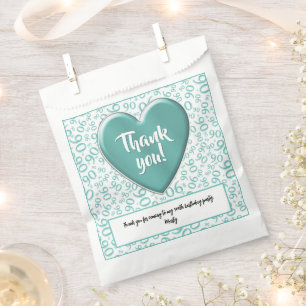 Thank You 90th Random Number Pattern Teal/White Favour Bags