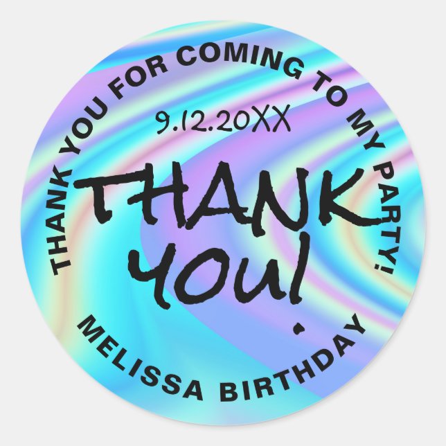 Thank you abstract turquoise colourful design classic round sticker (Front)