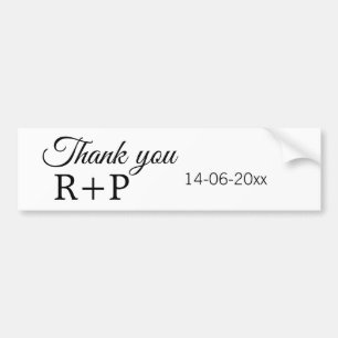 Thank you add couple name initial letter text date bumper sticker