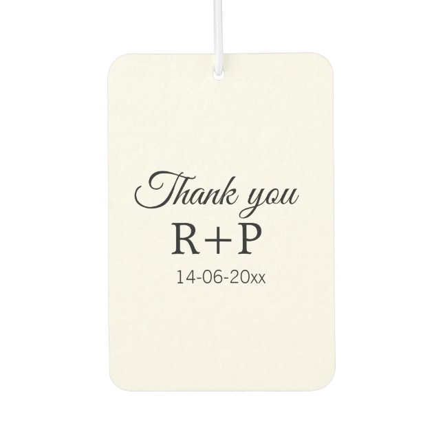 Thank you add couple name initial letter text date car air freshener (Front)