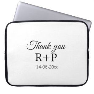 Thank you add couple name initial letter text date laptop sleeve