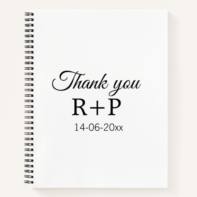 Thank you add couple name initial letter text date notebook (Front)