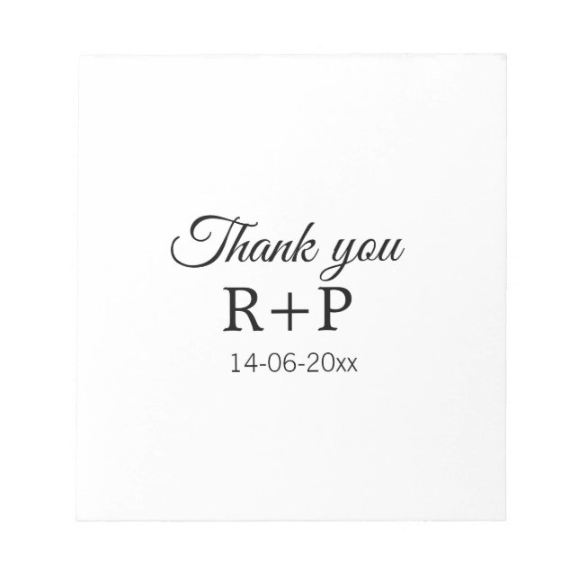 Thank you add couple name initial letter text date notepad (Front)