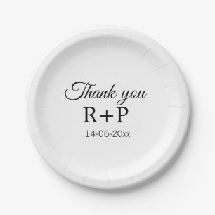 Thank you add couple name initial letter text date paper plate