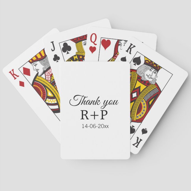 Thank you add couple name initial letter text date playing cards (Back)