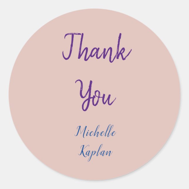 Thank You Add Name Rose Gold Modern Professional Classic Round Sticker (Front)