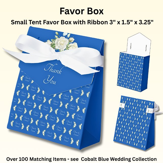 Thank You, & Add Your Names Cobalt Blue & White Favour Box (Creator Uploaded)