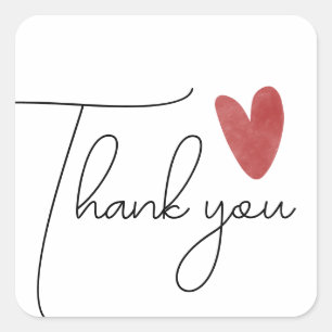 Thank you adorable red crayon heart square sticker